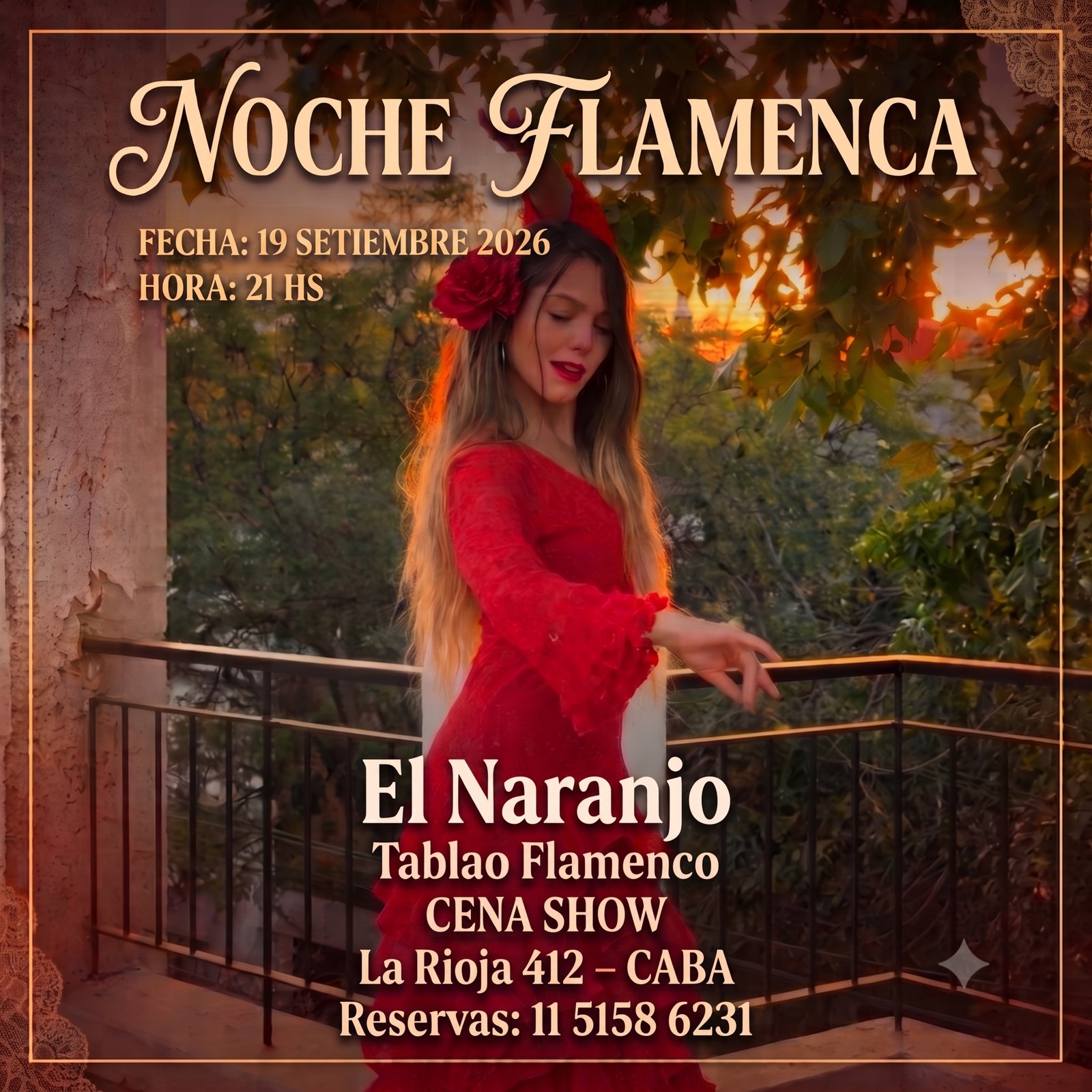 Cena Show wn El Naranjo Tablao Flamenco con la  LA PARTICIPACION ESPECIAL DE MARIANA KIDA